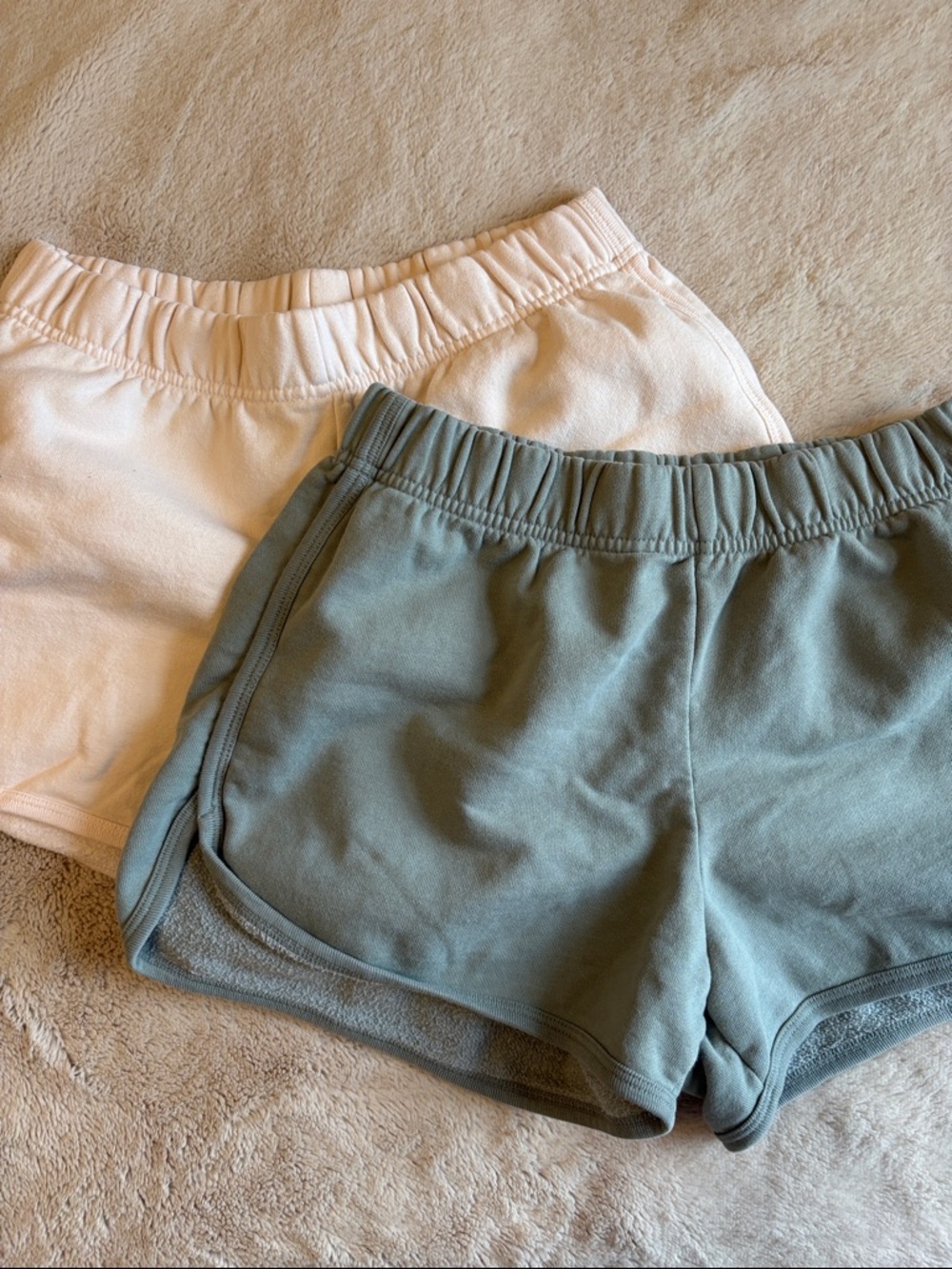 Brandy Melville Sage Green and Light Pink Sweatshorts